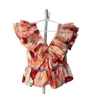 Buddy Love XS Floral Ruffle V-Neck Sleeveless Top 100% Cotton, Pre-Owned EUC